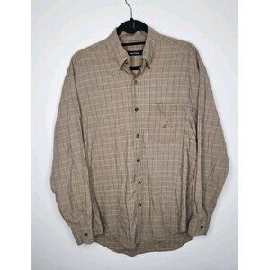Nautical Mens Long Sleeve Button Down Plaid Brown Shirt M cotton